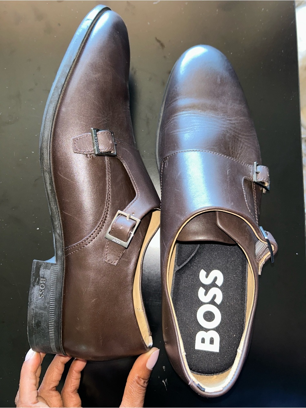 BOSS DOUBLE-STRAP MONK OXFORD SHOES IN LEATHER - SIZE 11